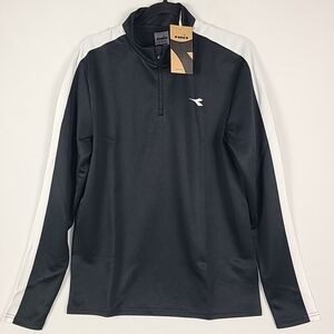 NWT Diadora Men's Black White 1/4 Zip Soccer Track Jacket Pockets Sz M MSRP $70